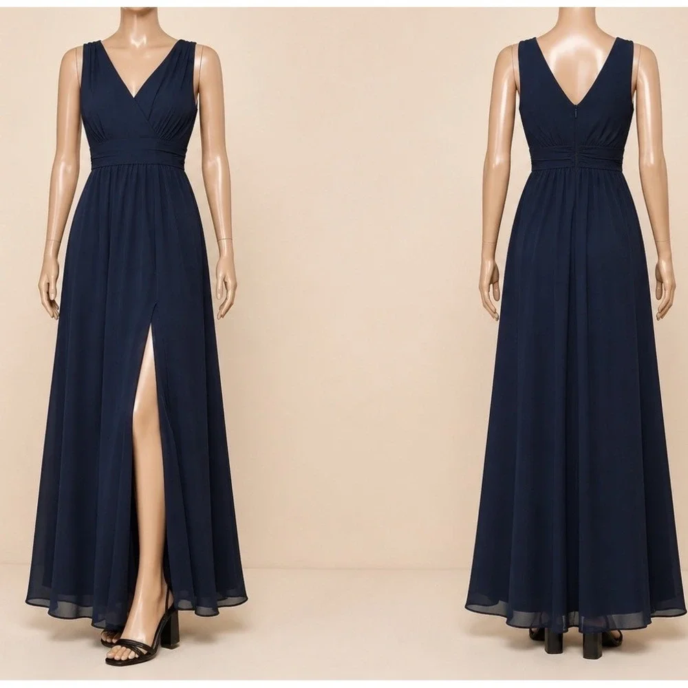 Lulus Thoughts of Hue Surplice Maxi Dress Womens Medium Navy Blue Fully Lined